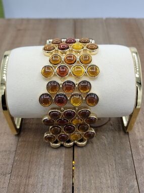 Hey Honey! Vintage Gold-Tone Multi Gemstone Link Bracelet in Amber and Brown